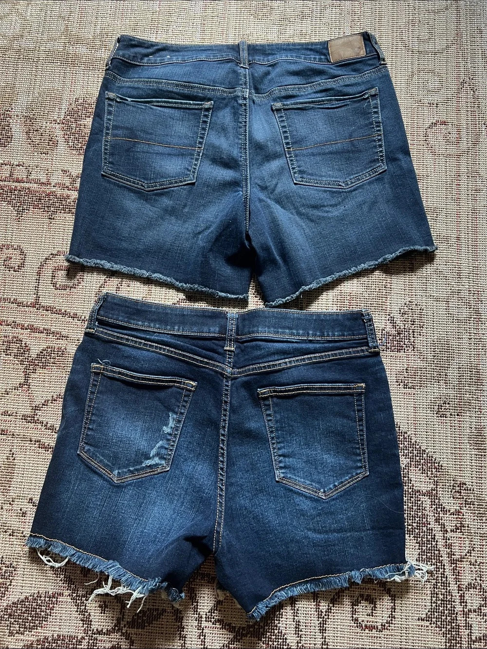 aerie Dark Blue Denim Cutoff Shorts Duo - Frayed Hem Styles